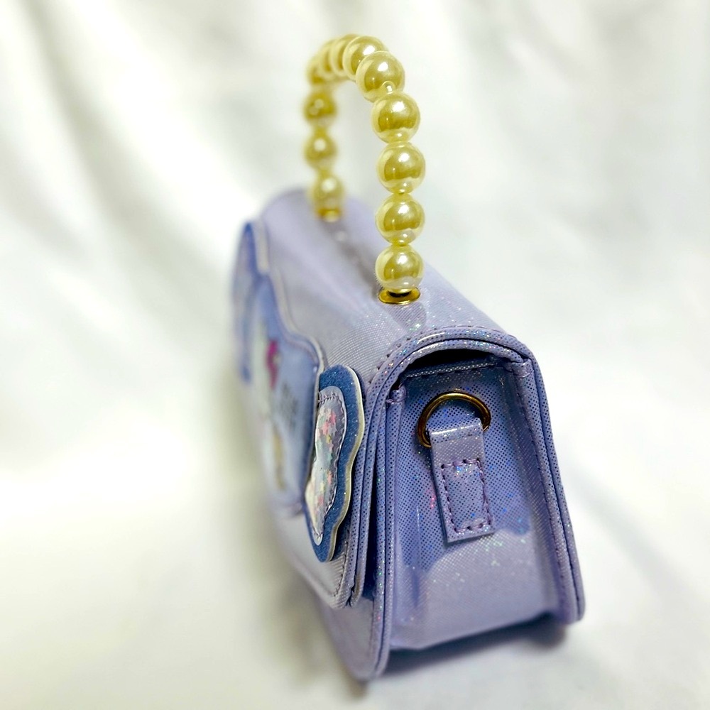 Hello Kitty Purple Glitter Kids Bag, NIB, crossbody strap, cream bead handle, - Picture 3 of 11